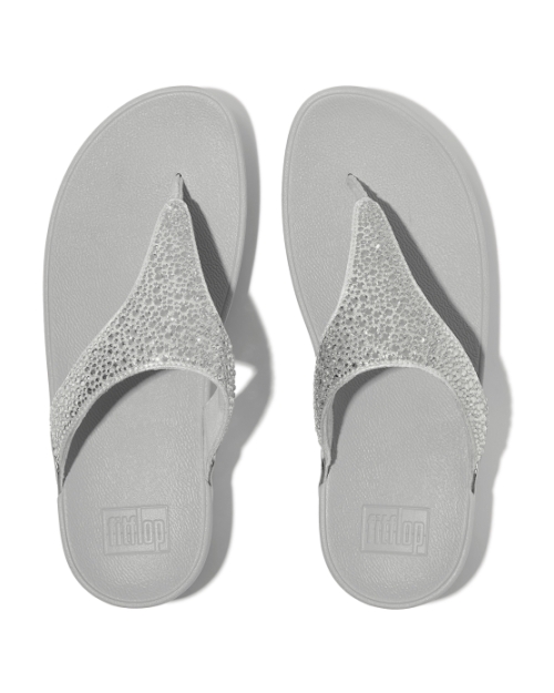 Lulu Crystal-Mix Toe-Post Sandals Silver