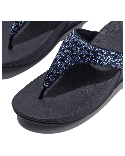 Lulu Crystal-Mix Toe-Post Sandals Midnight Navy