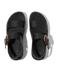 Lulu Resin-Buckle Leather Back-Strap Sandals All Black