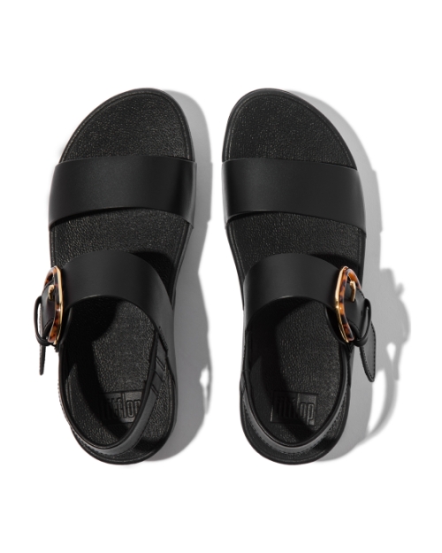 Lulu Resin-Buckle Leather Back-Strap Sandals All Black