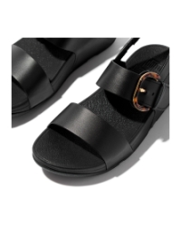 Lulu Resin-Buckle Leather Back-Strap Sandals All Black