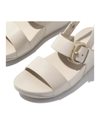Lulu Resin-Buckle Leather Back-Strap Sandals Paris Beige