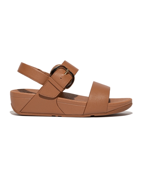 Lulu Resin-Buckle Leather Back-Strap Sandals Deep Tan