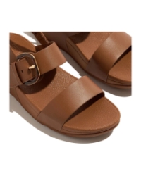 Lulu Resin-Buckle Leather Back-Strap Sandals Deep Tan