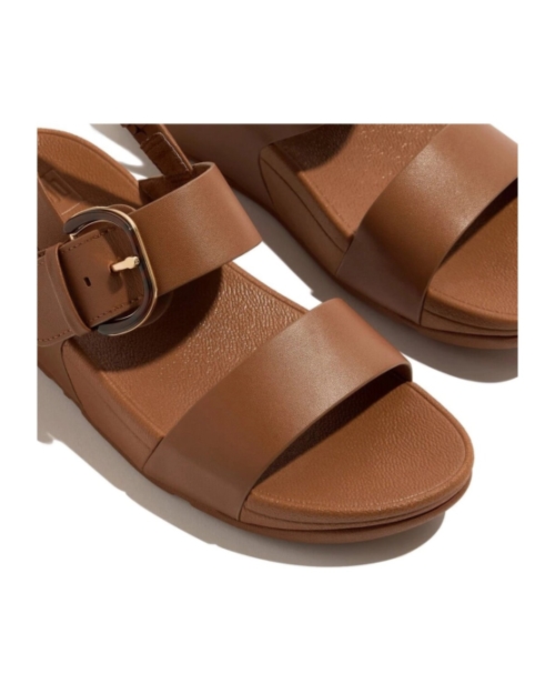 Lulu Resin-Buckle Leather Back-Strap Sandals Deep Tan