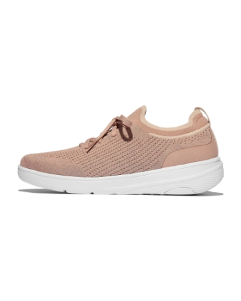 FitFlop Super-Q Knit Slip-On Laced Sneakers Beige Buff/Rose Gold