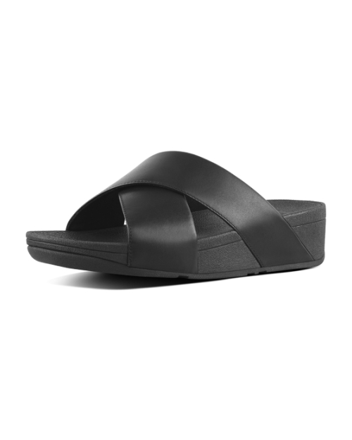 Lulu Cross Slide Sandals Leather Black