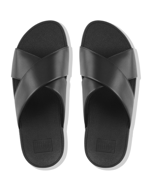 Lulu Cross Slide Sandals Leather Black