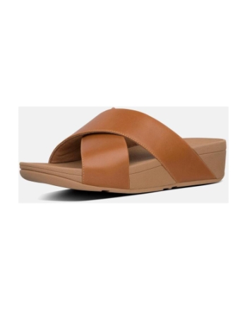 FitFlop Lulu Cross Slide Sandals Leather Light Tan