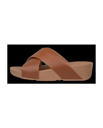 FitFlop Lulu Cross Slide Sandals Leather Light Tan