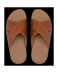 Lulu Cross Slide Sandals Leather Light Tan