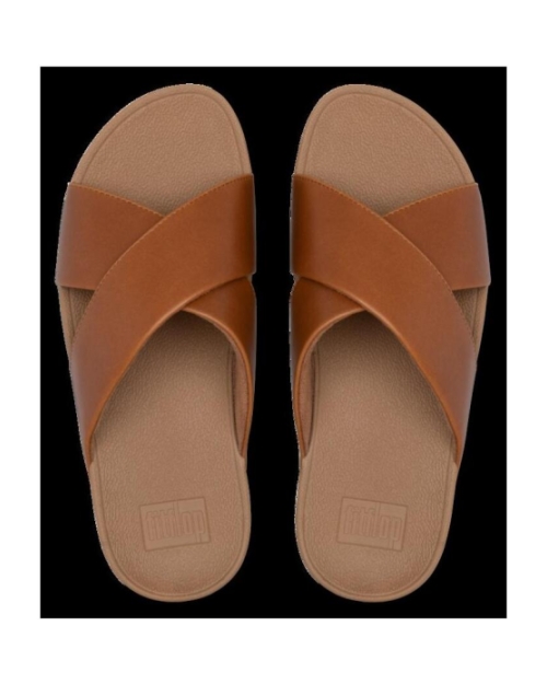 Lulu Cross Slide Sandals Leather Light Tan