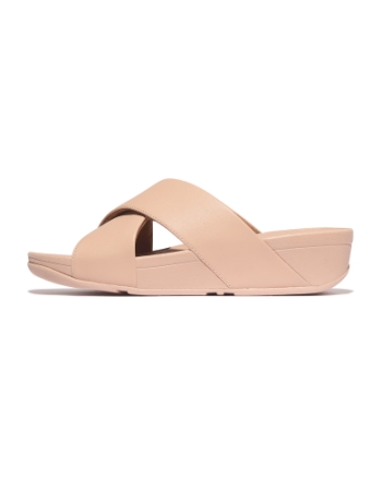 FitFlop Lulu Cross Slide Sandals Leather Sandy Beige