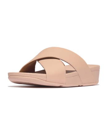 FitFlop Lulu Cross Slide Sandals Leather Sandy Beige
