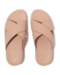 Lulu Cross Slide Sandals Leather Sandy Beige