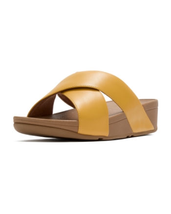 FitFlop Lulu Cross Slide Sandals Leather Turmeric