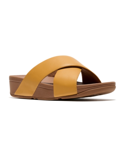 Lulu Cross Slide Sandals Leather Turmeric